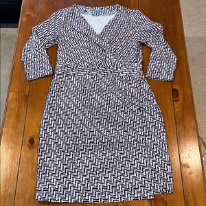 J. McLaughlin Catalina Blue White Geometric Print Faux Wrap Dress Size S EUC